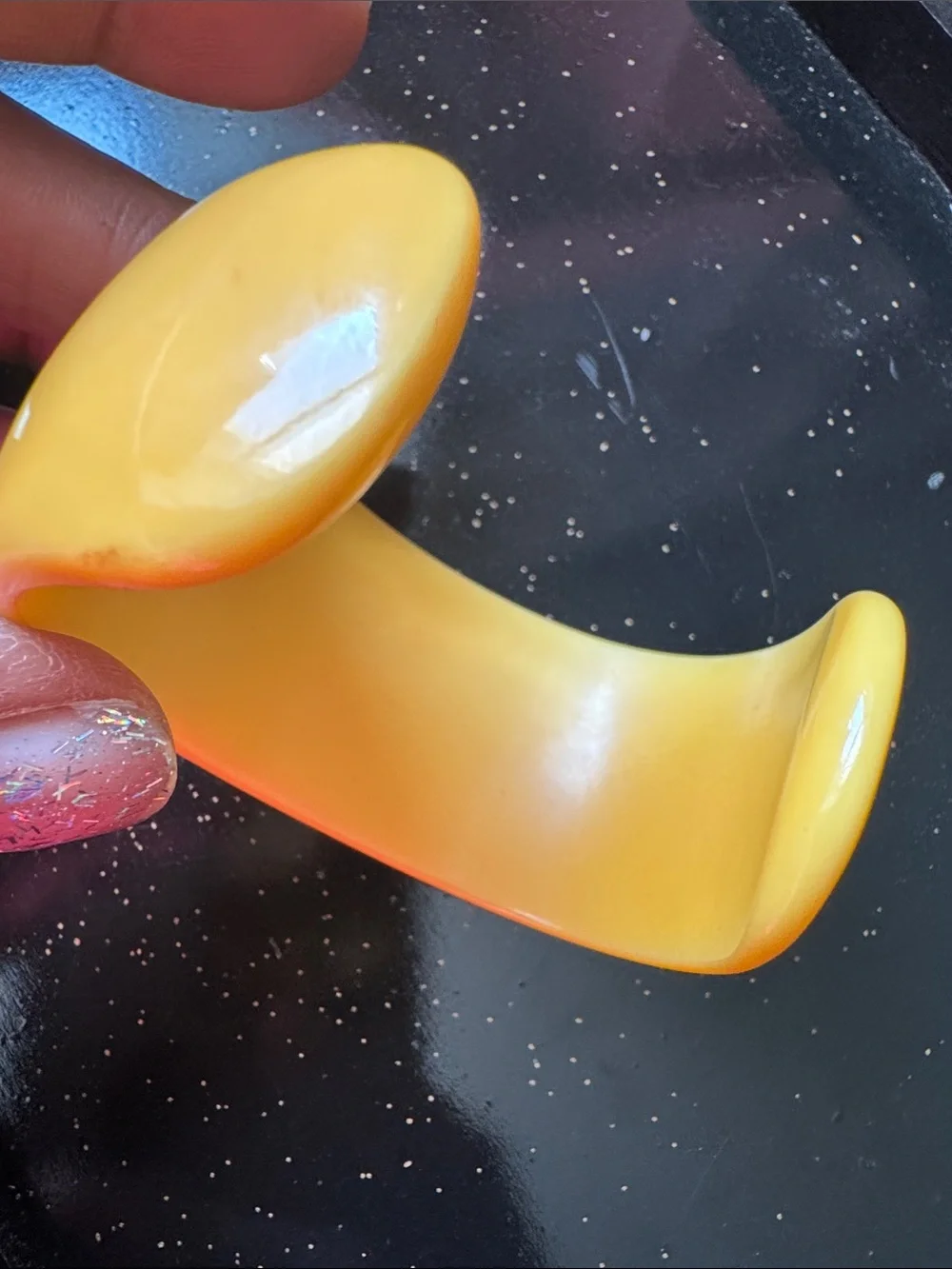 Yellow Carved Bakelite Cuff Bracelet